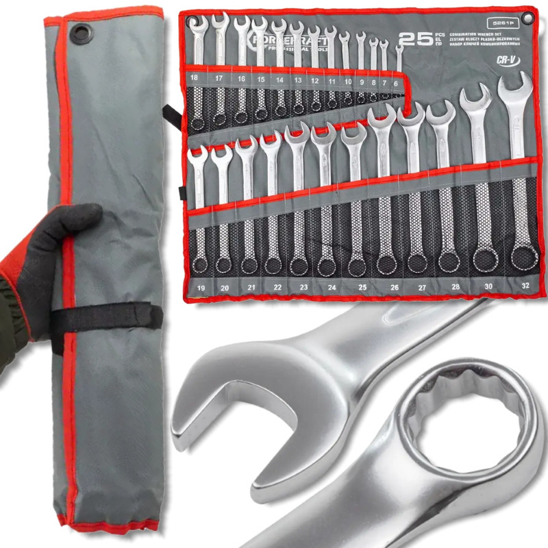 OUTLET FORCEKRAFT Zestaw KLUCZY płasko-oczkowych 25 EL 6-32mm na PŁÓTNIE OUTLET FORCEKRAFT Zestaw KLUCZY płasko-oczkowych 25 EL 6-32mm na PŁÓTNIE