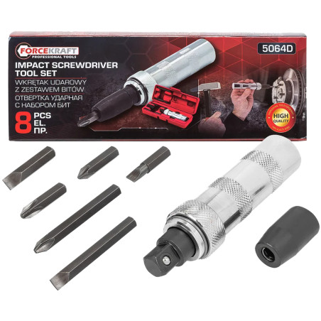 FORCEKRAFT Wkrętak UDAROWY 1/2" z ZESTAWEM bitów i ADAPTEREM 8 ELEMENTÓW