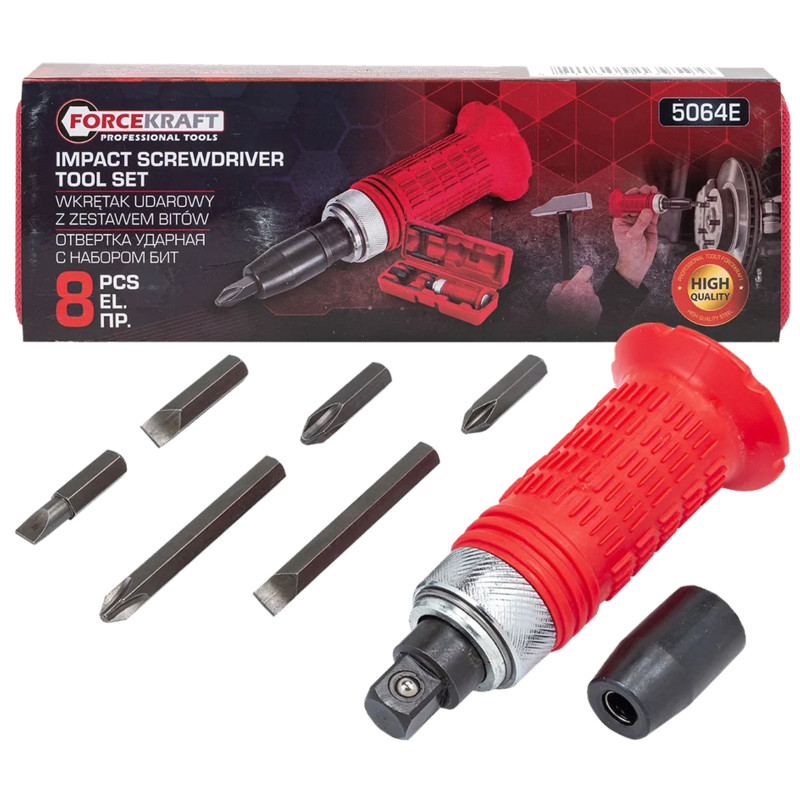 FORCEKRAFT Wkrętak UDAROWY 1/2" z ZESTAWEM bitów i ADAPTEREM 8 ELEMENTÓW