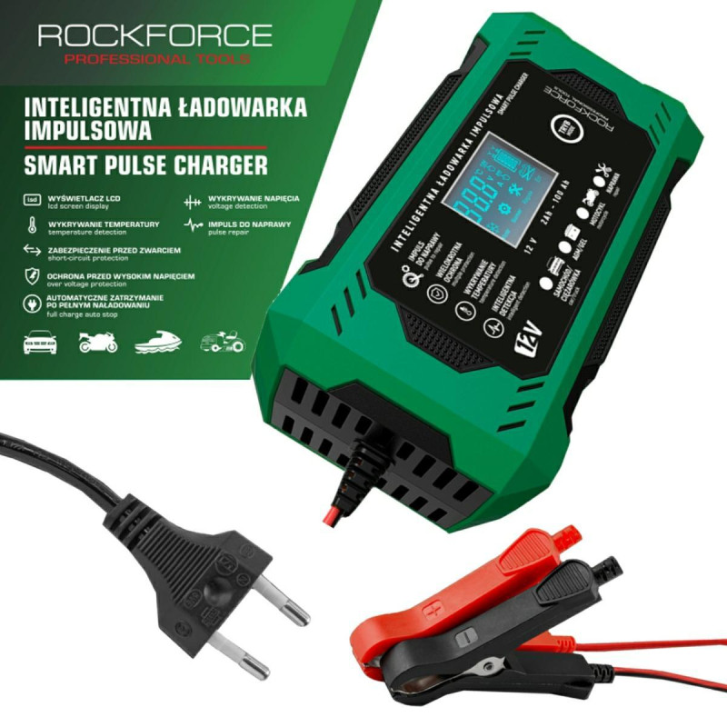 ROCKFORCE Prostownik ŁADOWARKA do AKUMULATORA samochodowego LCD 12V 6A