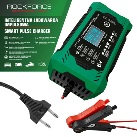 ROCKFORCE Prostownik ŁADOWARKA do AKUMULATORA samochodowego LCD 12V 6A