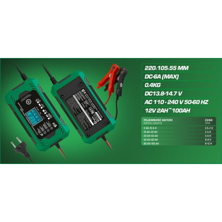 ROCKFORCE Prostownik ŁADOWARKA do AKUMULATORA samochodowego LCD 12V 6A