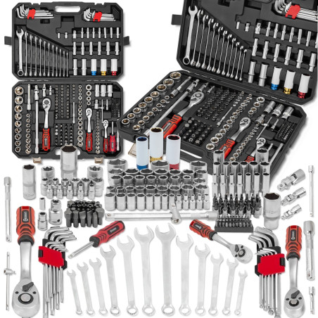 FORCEKRAFT Zestaw narzędzi 222 ELEMENTY stal CrV DUŻY komplet 1/4" 3/8" 1/2"