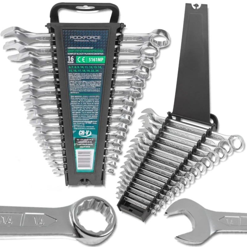 ROCKFORCE Zestaw kluczy płasko - oczkowych 16 elementów 6-19, 22, 24 mm ROCKFORCE Zestaw kluczy płasko - oczkowych 16 elementów 6-19, 22, 24 mm