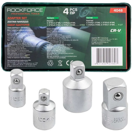 ROCKFORCE Zestaw ADAPTERÓW komplet 4 ELEMENTÓW STAL CR-V z BLOKADĄ kulkową