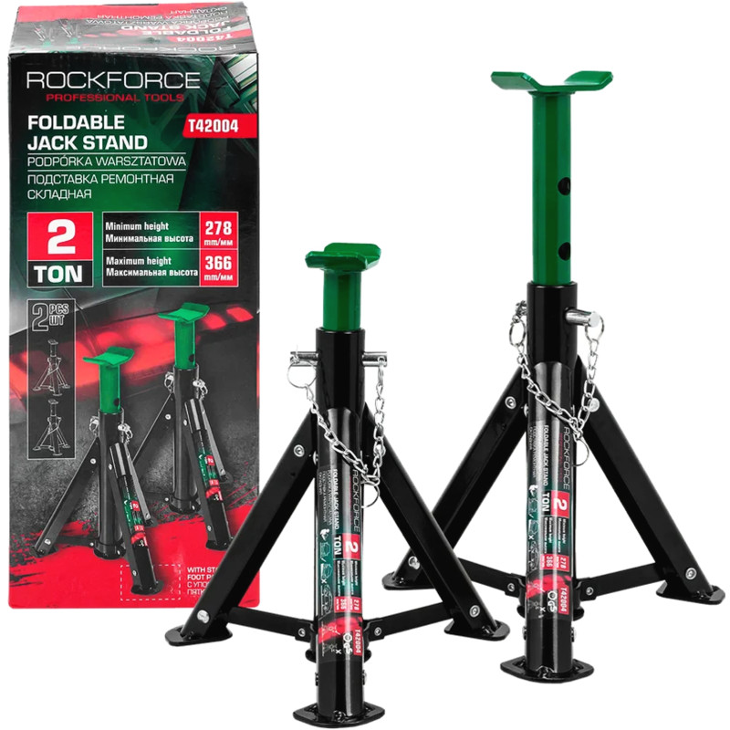 ROCKFORCE Kobyłki PODSTAWKI podpory SAMOCHODOWE składane 2 TONY Zestaw 278-366mm