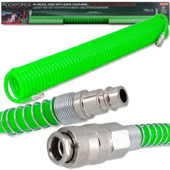 ROCKFORCE Wąż SPIRALNY z SZYBKOZŁĄCZKAMI 8mm x 15m