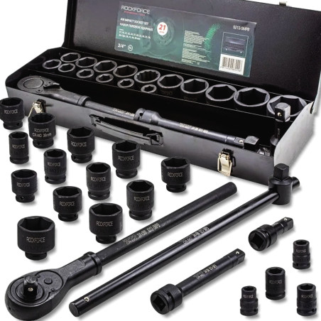 ROCKFORCE Zestaw NARZĘDZI udarowych 21 ELEMENTÓW 3/4"  6-kątnych 17-50mm