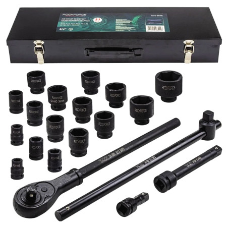 ROCKFORCE Zestaw NARZĘDZI udarowych 21 ELEMENTÓW 3/4"  6-kątnych 17-50mm