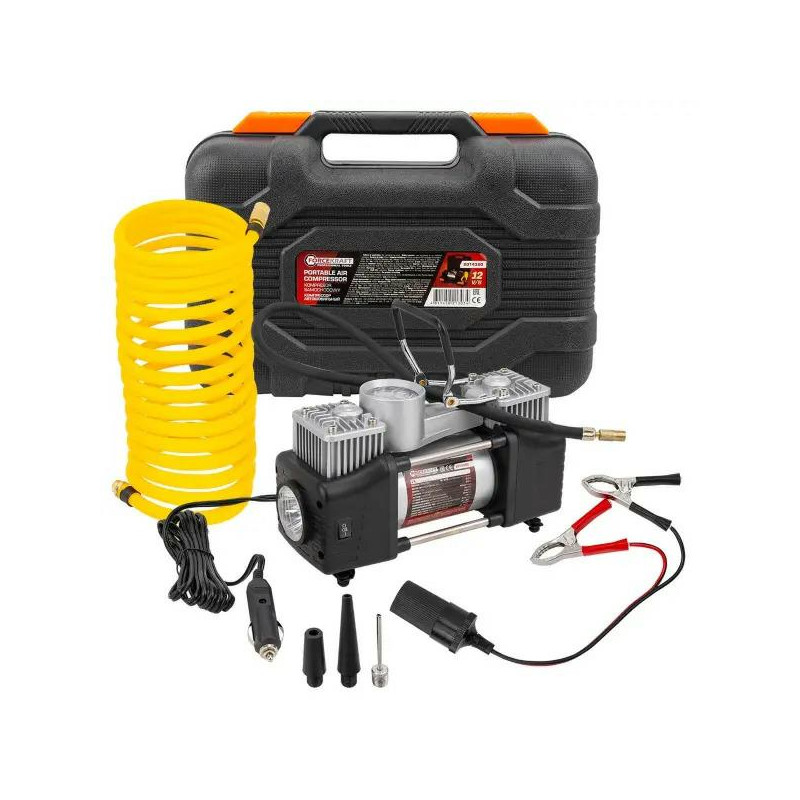 Kompresor samochodowy 12V sprężarka dwutłokowa 65l/min 3 końcówki w walizce