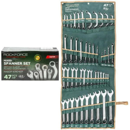 Zestaw kluczy płasko-oczkowych 47el. 6-32 mm na płachcie CrV Rockforce