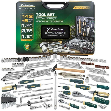 Zestaw narzędzi 148 el. 1/4" 3/8" 1/2" 6-kątne i 12-kątne 4-36mm Rockforce