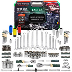 Zestaw narzędzi 222 el 1/4" 3/8" 1/2" 6 i 12-kąt 4-32mm w Walizce Rockforce