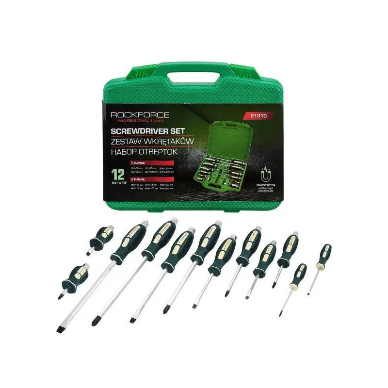 Zestaw 12 wkrętaków śrubokrętów do pobijania magnetyczna końcówka Rockforce