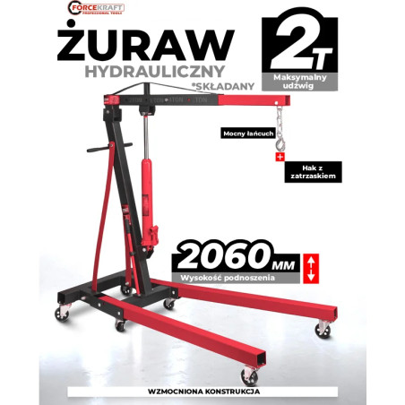 Żuraw warsztatowy hydrauliczny 2T składany podnosi do 206 cm Forcekraft