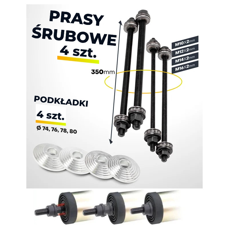 Ściągacze do łożysk tulei wahacza 28el. 34-90mm (M10-M16) 350 mm Forcekraft