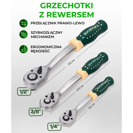 Zestaw narzędzi 222 el 1/4" 3/8" 1/2" 6 i 12-kąt 4-32mm w Walizce Rockforce