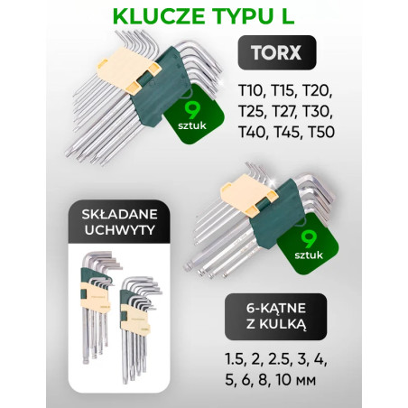Zestaw narzędzi 222 el 1/4" 3/8" 1/2" 6 i 12-kąt 4-32mm w Walizce Rockforce