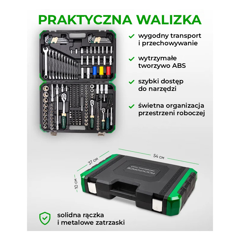 Zestaw narzędzi 222 el 1/4" 3/8" 1/2" 6 i 12-kąt 4-32mm w Walizce Rockforce