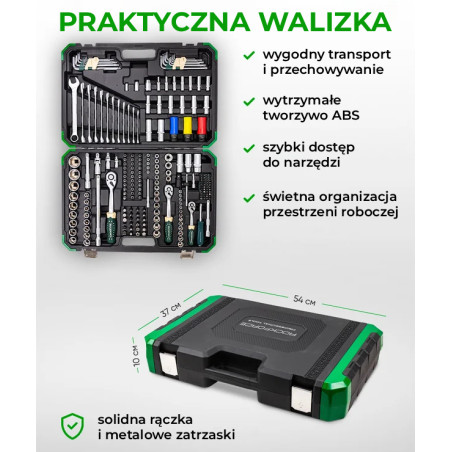 Zestaw narzędzi 222 el 1/4" 3/8" 1/2" 6 i 12-kąt 4-32mm w Walizce Rockforce