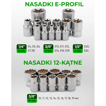 Zestaw narzędzi 222 el 1/4" 3/8" 1/2" 6 i 12-kąt 4-32mm w Walizce Rockforce