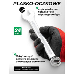 Zestaw kluczy płasko-oczkowych 47el. 6-32 mm na płachcie CrV Rockforce