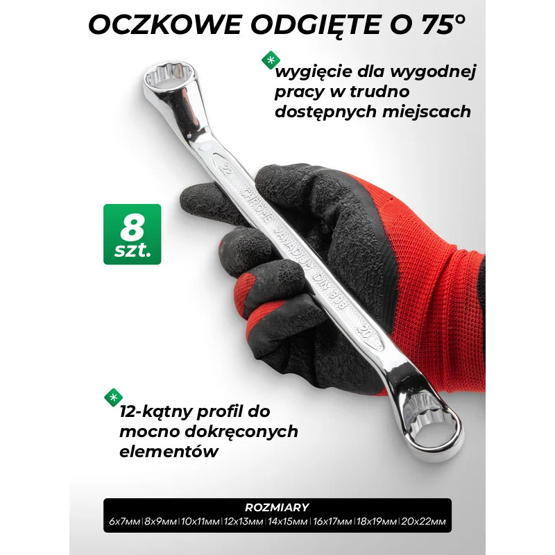 Zestaw kluczy płasko-oczkowych 47el. 6-32 mm na płachcie CrV Rockforce