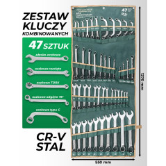 Zestaw kluczy płasko-oczkowych 47el. 6-32 mm na płachcie CrV Rockforce