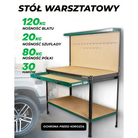Stół roboczy warsztatowy narzędziowy 120 cm ze ścianką szufladą Rockforce
