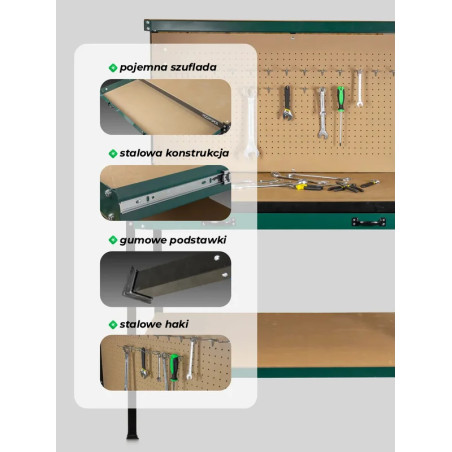 Stół roboczy warsztatowy narzędziowy 120 cm ze ścianką szufladą Rockforce