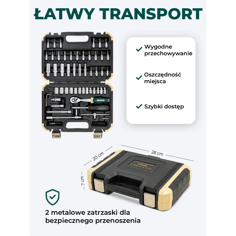 Zestaw narzędzi 1/4" 66el. 6-kąt 4-14 mm Grzechotka nasadki bity Rockforce