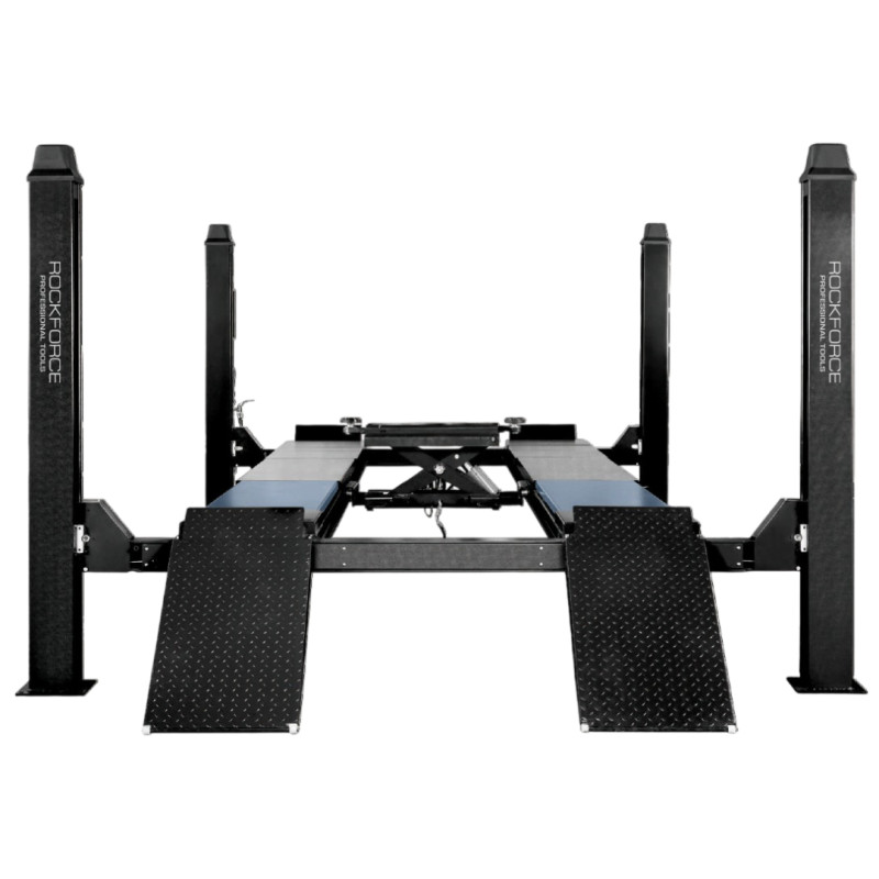 Podnośnik elektrohydrauliczny czterokolumnowy 5T automatyczny z płytami do geometrii Rockforce Podnośnik elektrohydrauliczny czterokolumnowy 5T automatyczny z płytami do geometrii Rockforce