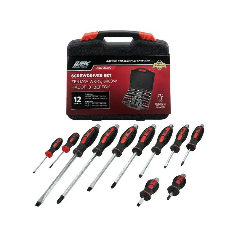 Zestaw 12 wkrętaków śrubokrętów do pobijania magnetyczne końcówki JBC Tools