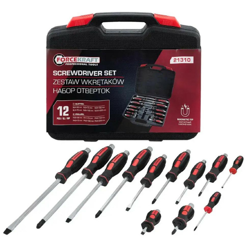 Zestaw 12 wkrętaków śrubokrętów do pobijania udarowych magnetyczna końcówka Forcekraft