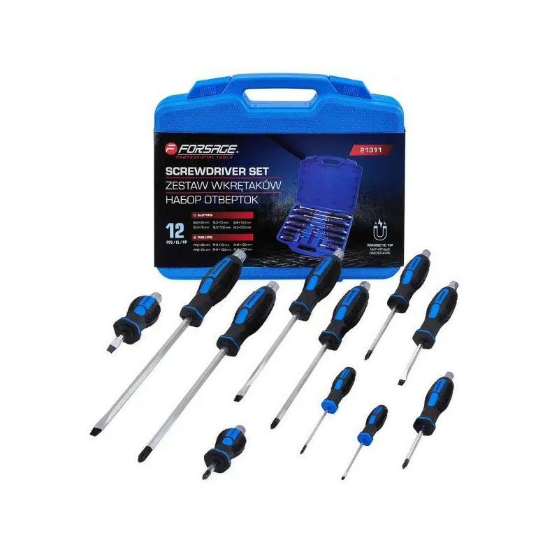 Zestaw 12 wkrętaków śrubokrętów do podbijania magnetyczna końcówka Forsage