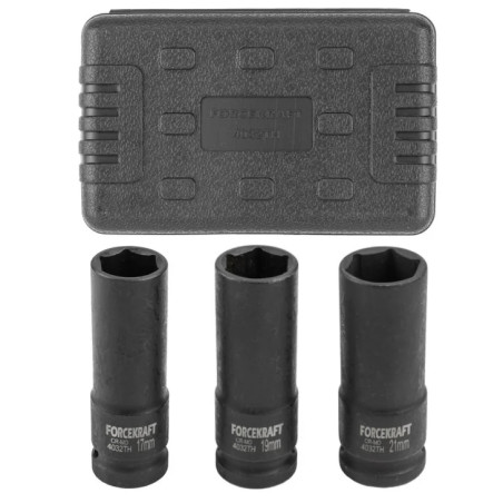 Zestaw 3 nasadek udarowych cienkościennych 1/2" 17 19 21 mm CrMo Forcekraft