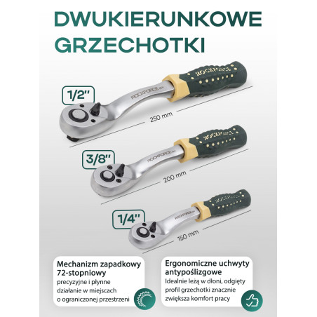Zestaw 216 narzędzi 1/4" 1/2" 3/8" kluczy nasadek bity walizka Rockforce