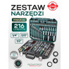 Zestaw 216 narzędzi 1/4" 1/2" 3/8" kluczy nasadek bity walizka Rockforce
