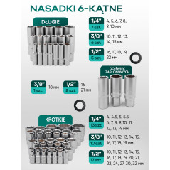 Zestaw 216 narzędzi 1/4" 1/2" 3/8" kluczy nasadek bity walizka Rockforce