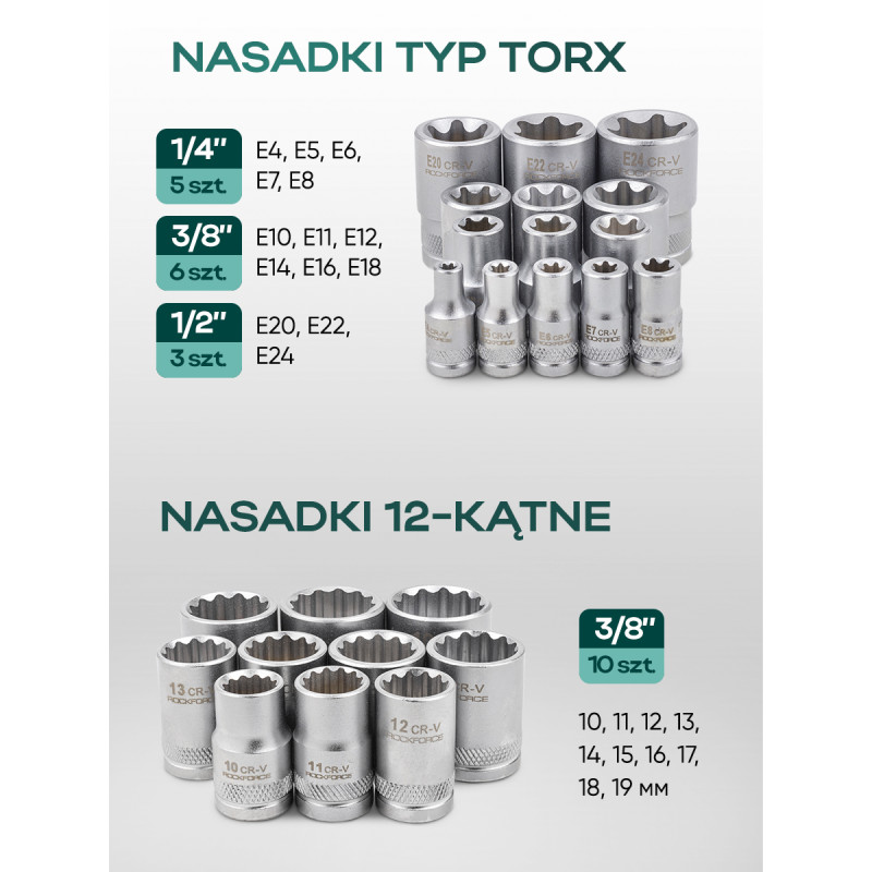 Zestaw 216 narzędzi 1/4" 1/2" 3/8" kluczy nasadek bity walizka Rockforce