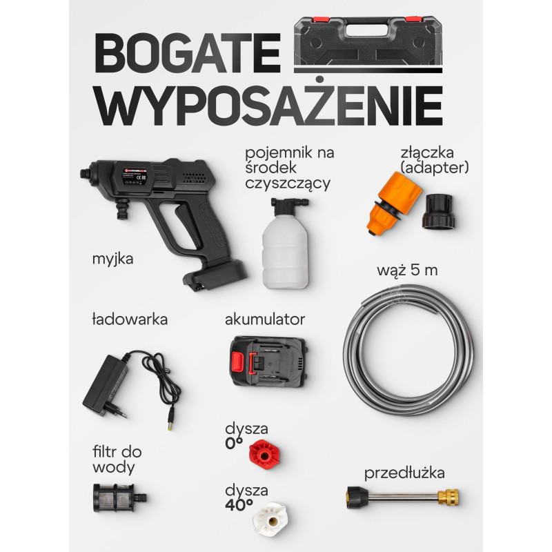 Myjka ciśnieniowa akumulatorowa do okien kostki 15 bar 2.8 l/min Forcekraft