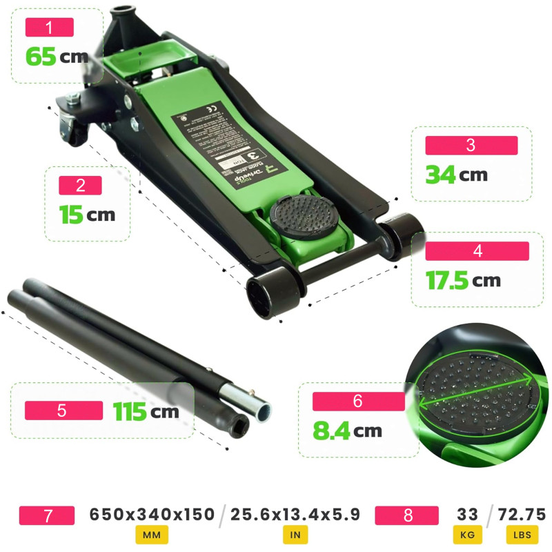 Podnośnik niskoprofilowy 3T 75-500 mm hydrauliczny samochodowy ciężki Żaba