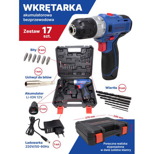 ROCKFORCE WKRĘTARKA AKUMULATOROWA BEZPRZEWODOWA WALIZKA 12V