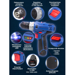 ROCKFORCE WKRĘTARKA AKUMULATOROWA BEZPRZEWODOWA WALIZKA 12V