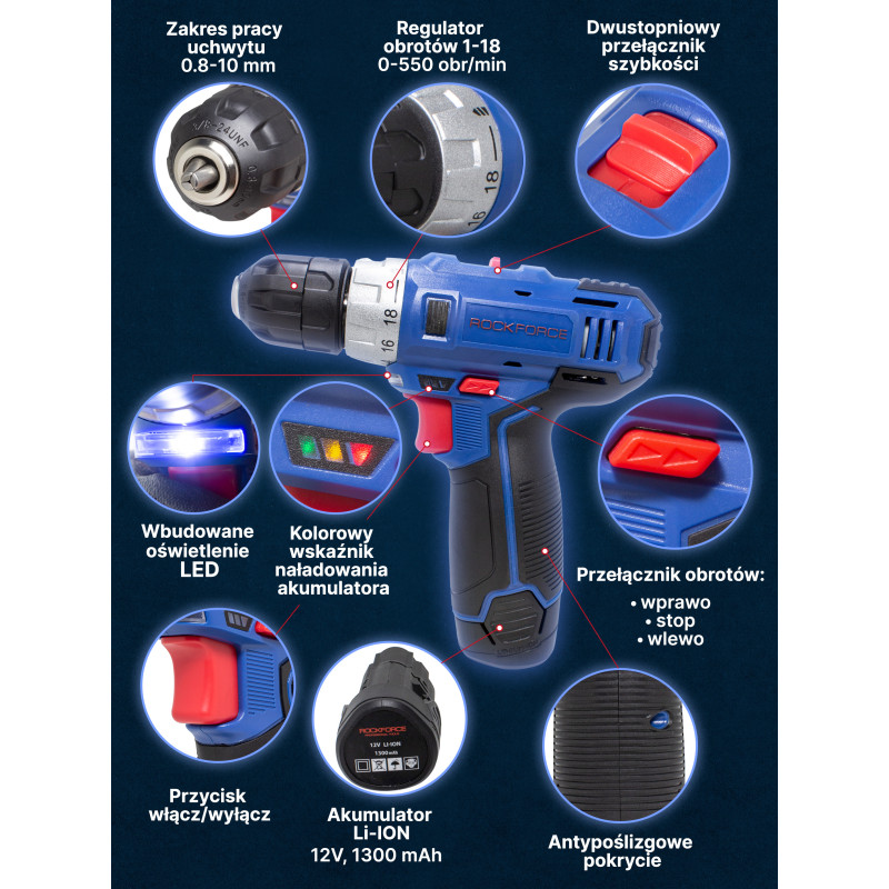 ROCKFORCE WKRĘTARKA AKUMULATOROWA BEZPRZEWODOWA WALIZKA 12V