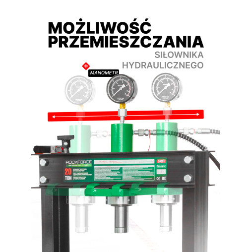 Prasa Hydrauliczna warsztatowa 20T + pryzmy Pompa z manometrem Rockforce