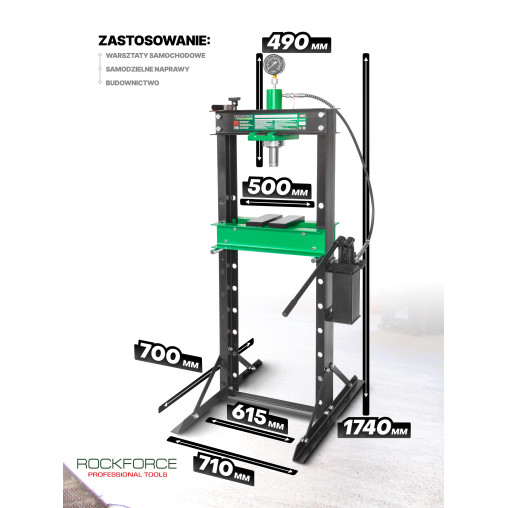 Prasa Hydrauliczna warsztatowa 20T + pryzmy Pompa z manometrem Rockforce
