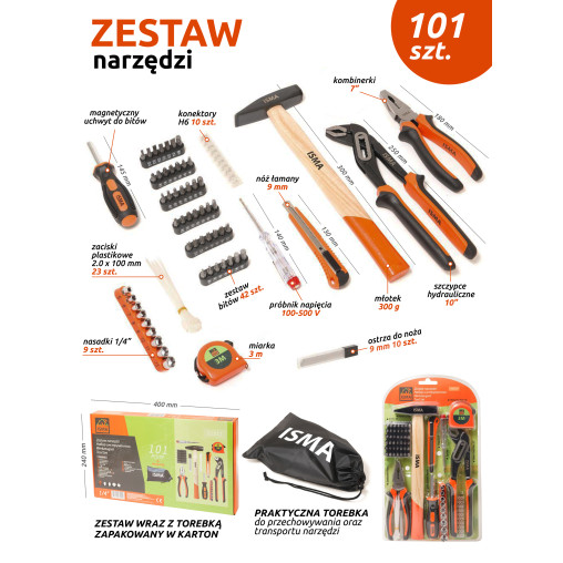 Zestaw narzędzi 101 el uniwersalny Klucze Wkrętaki Bity Nasadki + Etui