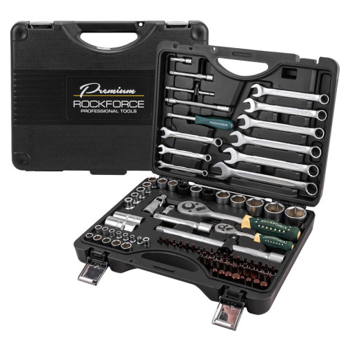 Zestaw narzędzi 1/4 1/2" 6-kąt. 88el. nasadki klucze bity Premium Rockforce