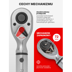 Klucz dynamometryczny 1/2" 20-120 Nm Dwustronny z blokadą CRV Rockforce